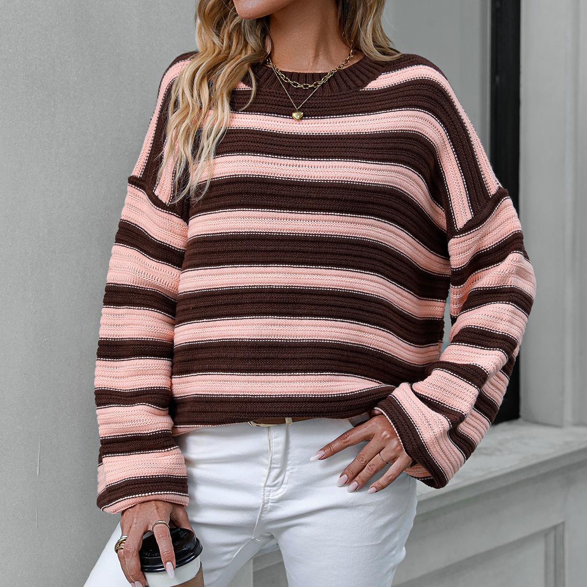 

GMXIA женские модные повседневные свободные свитера в полоску с принтом осень-зима с длинным рукавом и круглым вырезом XL розовый