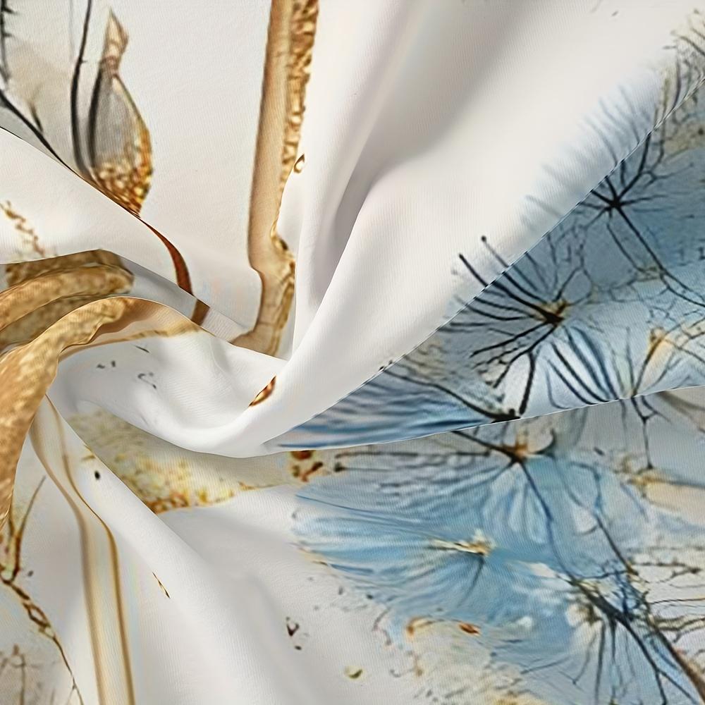 3pcs Golden Foil Dandelion Duvet Cover Set (1 Duvet Cover + 2 Pillowcases, No Insert), Golden and Blue Dandelion Pattern 3D