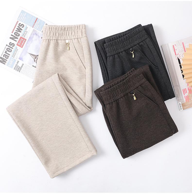Middle-aged and Elderly Women's Wool Straight-Leg Pants - Autumn/Winter Casual Loose Fit