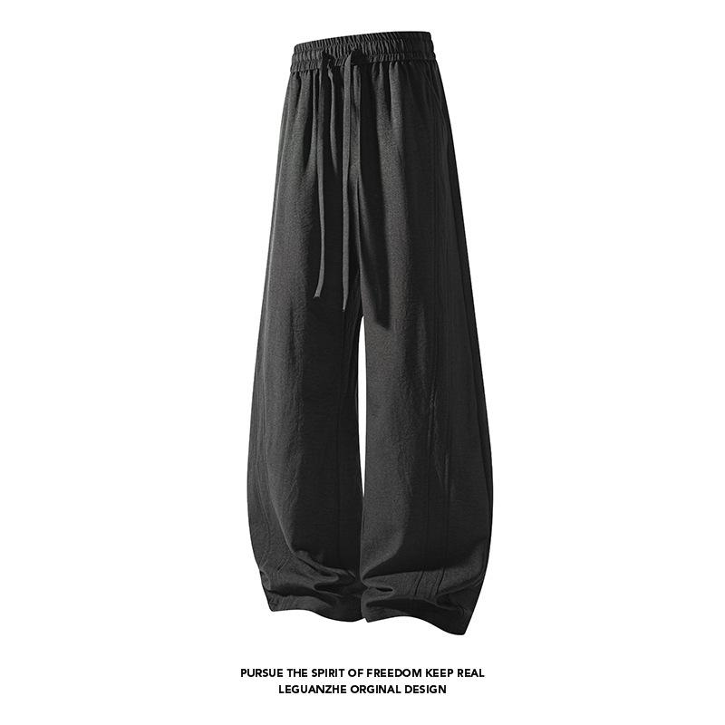 Summer new American old money style imitation hemp miter scimitar pants loose casual wide-leg pants drape long pants