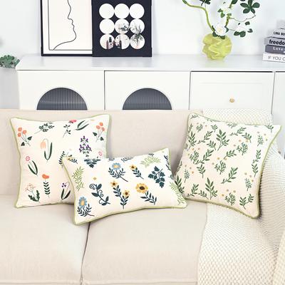 BUYNOW Flowers Plants Flat Embroidered Pillowcase Korean-style Pastoral Fresh Living Room Sofa Cushion Cover Home Bedroom Decor