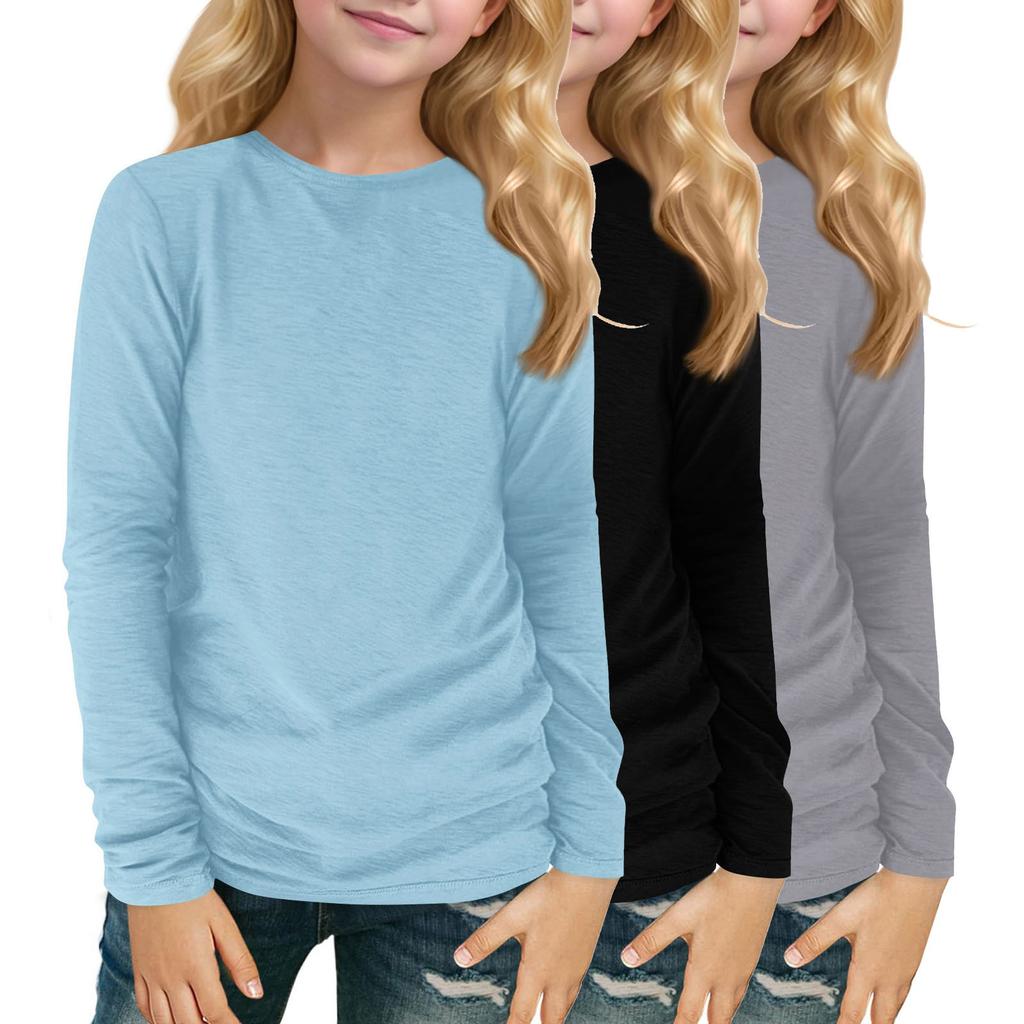 Children's Long-sleeved O-neck Top Solid Color Daily Casual(3pc)
