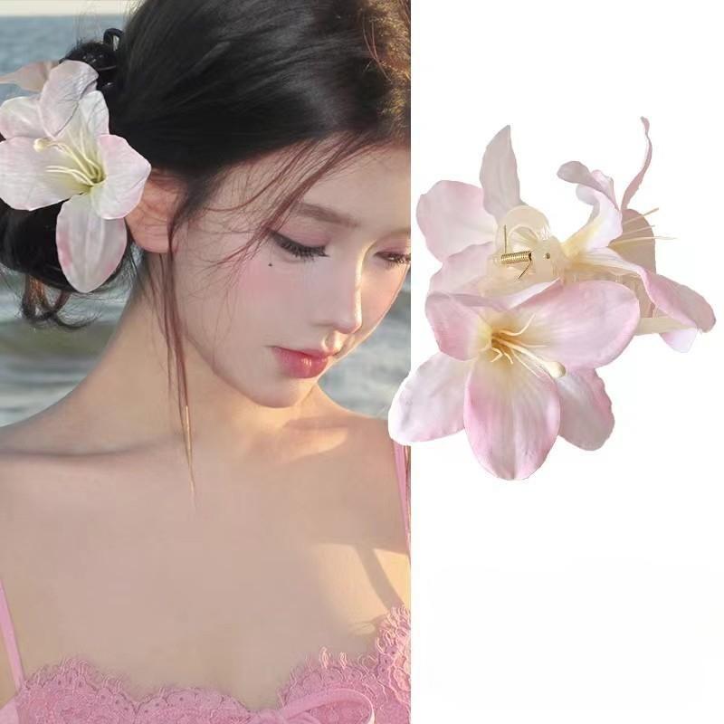 Fermagli per capelli a forma di fiore di giglio per donne ragazze Barretta Clip a pinza di granchio Fermagli per capelli per coda di cavallo Copricapo da bagno spiaggia Accessori per capelli