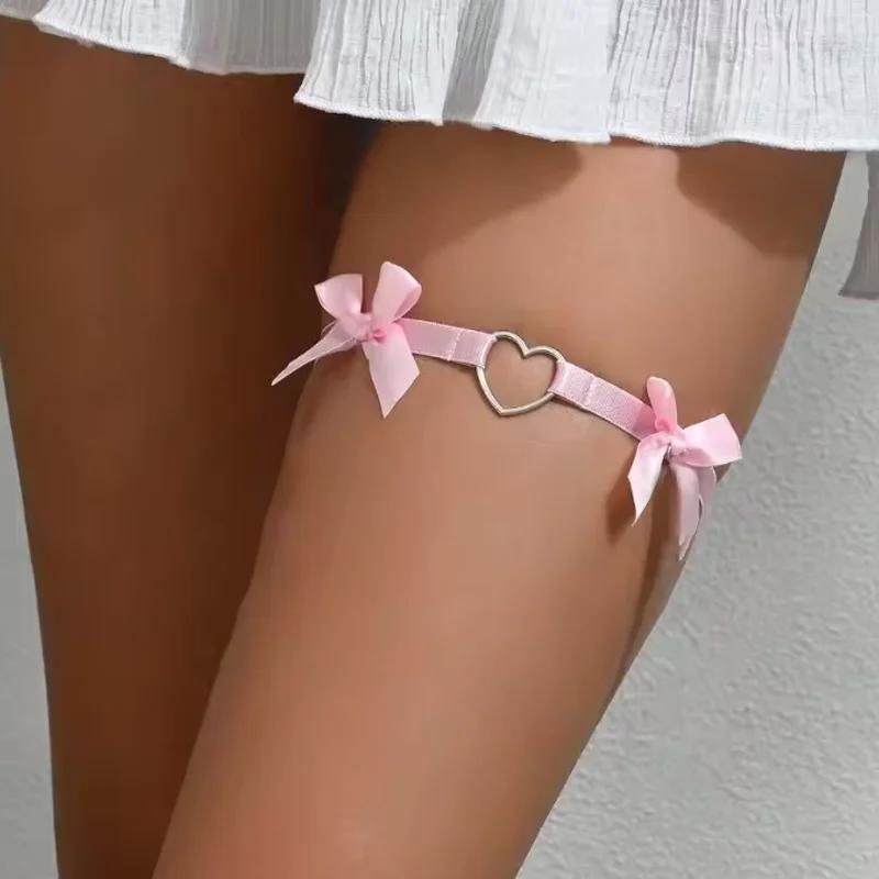 

Gothic Heart Lolita Leg Garter Anime Elastic Bowknot Leg Ring Choker Thigh Ring Role Cosplay Leg Ring Wedding Sexy Lace Garter рожевий