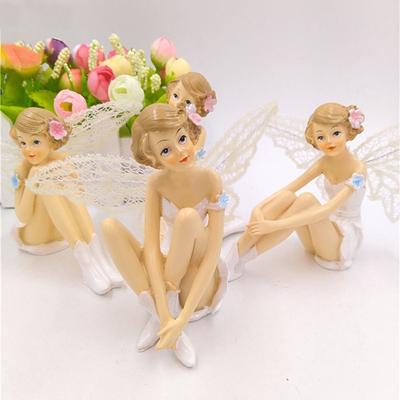 Resin Toy Figures Flying Flower Fairy Garden Car Cake Decor Flower Ornaments  White Angel Doll