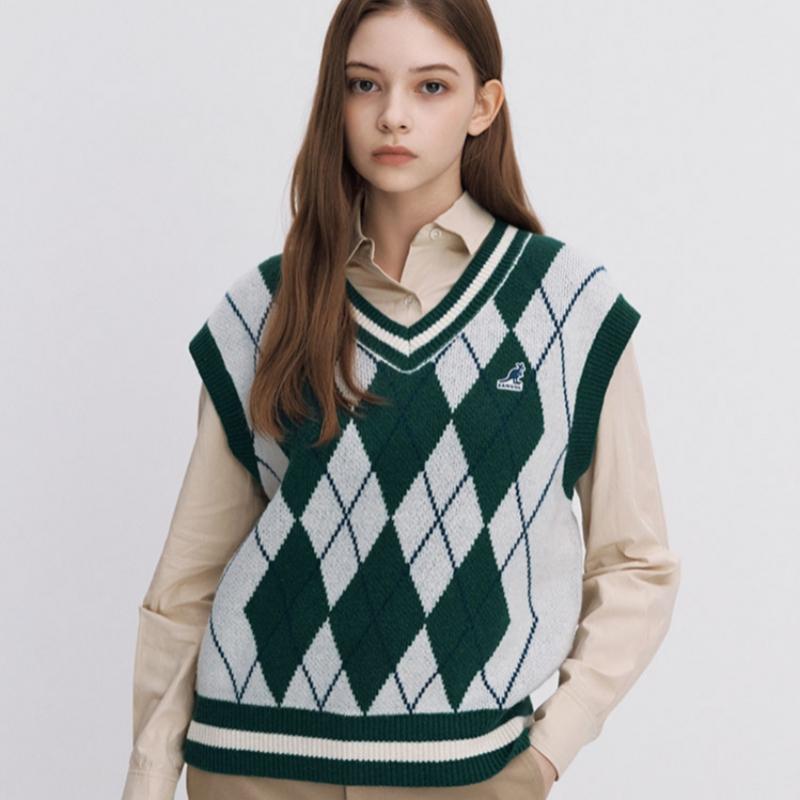 Kangol Women S Argyle Knit veSt 1877 Green