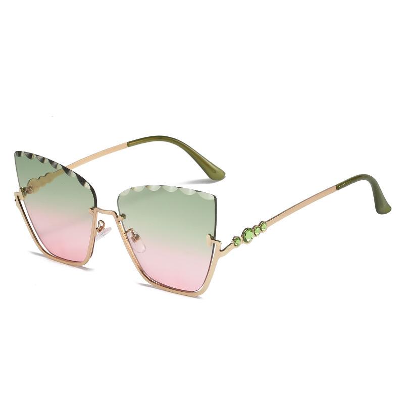 Cat'S Eye Sunglasses, Trendy Half-Frame Metal Trimmed Glasses, Personalized Diamond-Encrusted Sunglasses For Women
