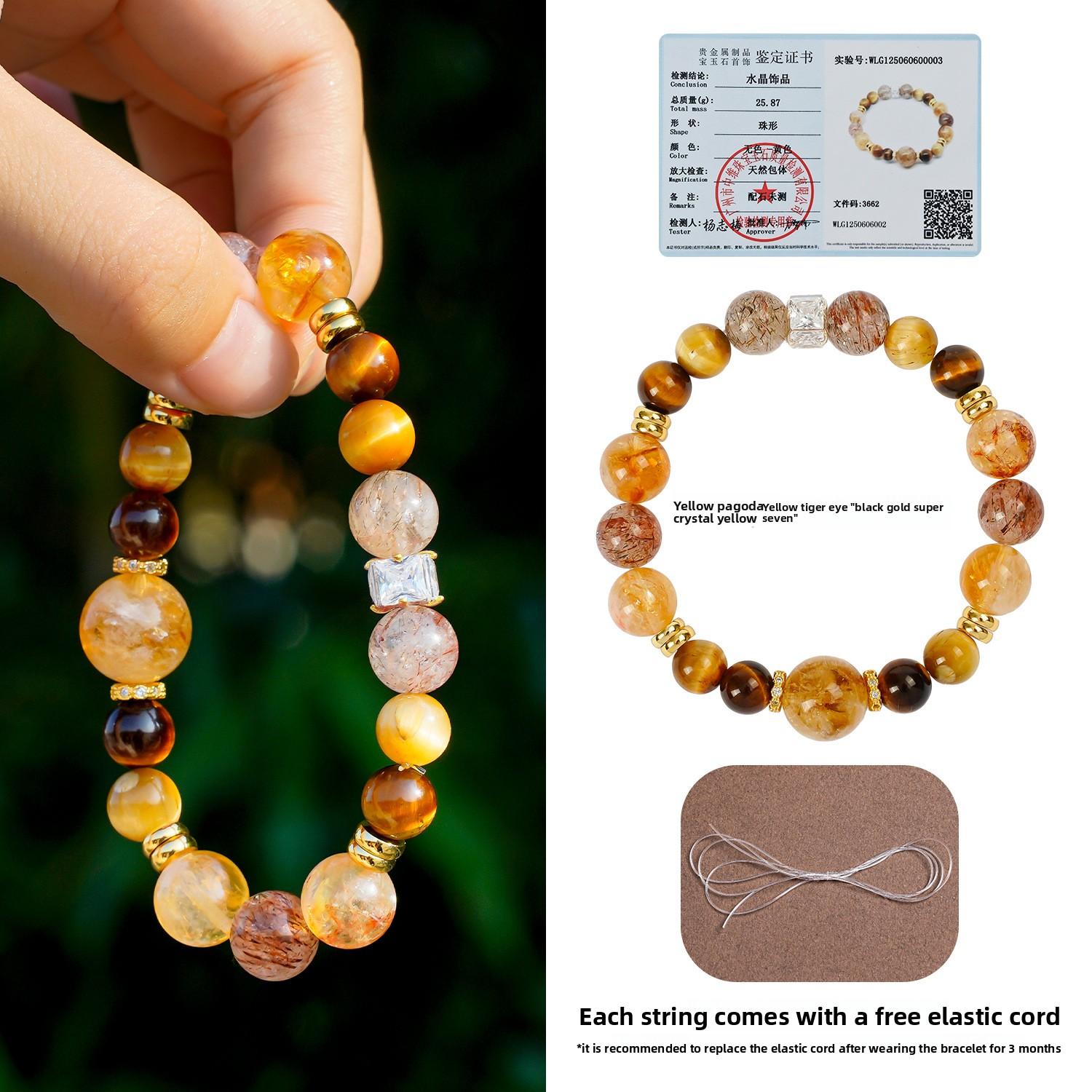 

Noble Natural Citrine Bracelet for Wealth Fortune Crystal Wealth Luck Bracelet Yellow Tower Crystal Tiger Eye Stone Jewelry Gift 16cm