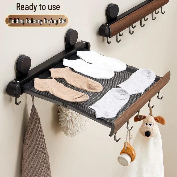 Invisible Retractable Folding Drying Rack with No-Punch Suction Cup for Balcony