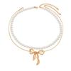 Elegant Faux Pearl & Metal Bow Pendant Necklace for Women