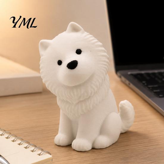 Car Interior Ornament Cute Sitting Samoyed Dog Figurine, 3D Printed Smiling Puppy Statue, Healing Desk Animal Desktop for Home Decor, Gift Lovers
