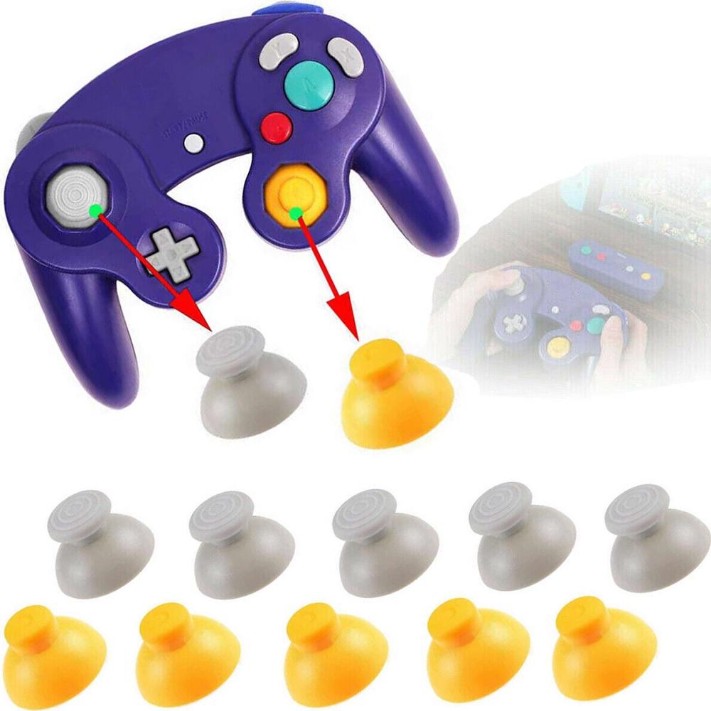 5 Sets Gray Yellow Left Right Analog Stick Thumb Cap Buttons For Nintendo Gamecube Ngc Gc Controller