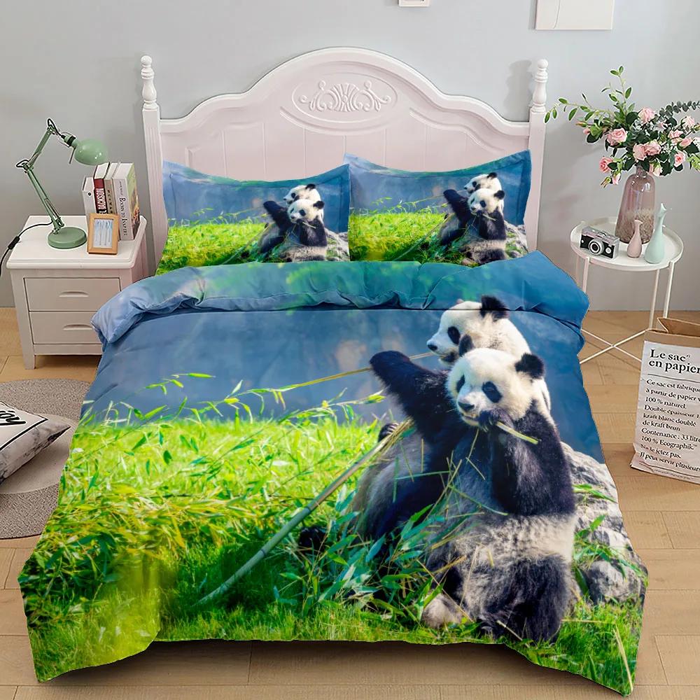 Comforter Green Ink Splash Giant Panda 3D Printed Bedding Set Cozy Soft King Queen Twin Size Birthday Gift Bedroom Decoration