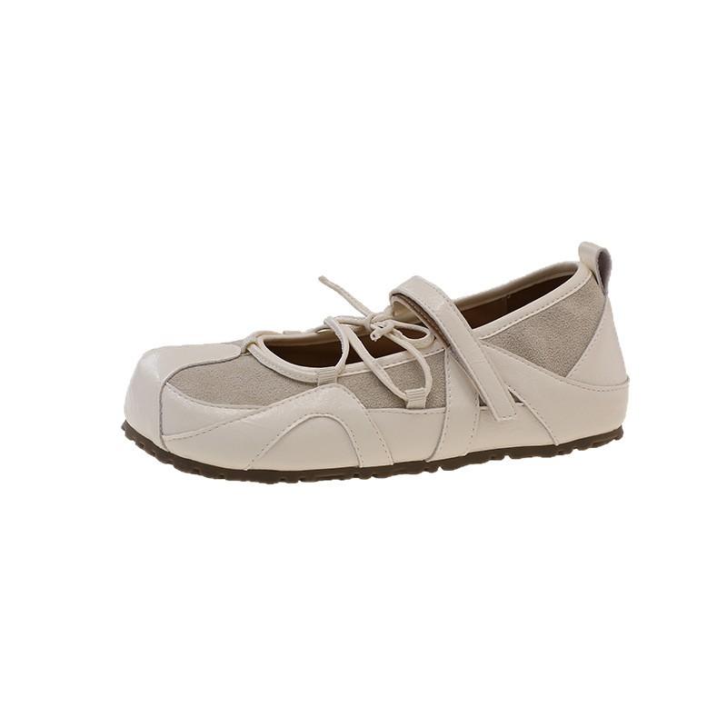 Ballet shoes square head functional wind 2025 autumn sports versatile cross belt Velcro shallow mouth Mary Jane shoes single shoes