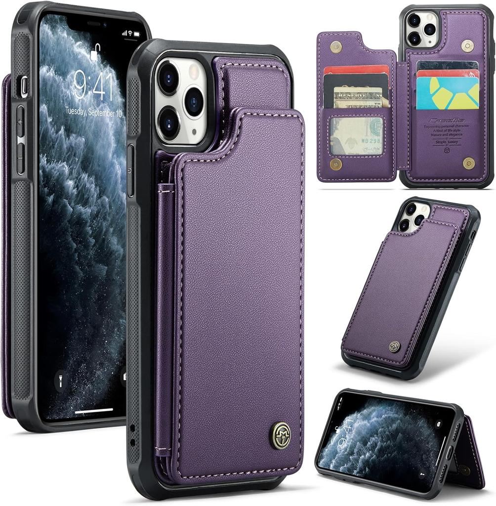 IPhone Wallet Protective Case with Card Holder, RFID Shielding, Men's and Women's Shock-absorbing Leather Bracket, Durable Protective Phone Case