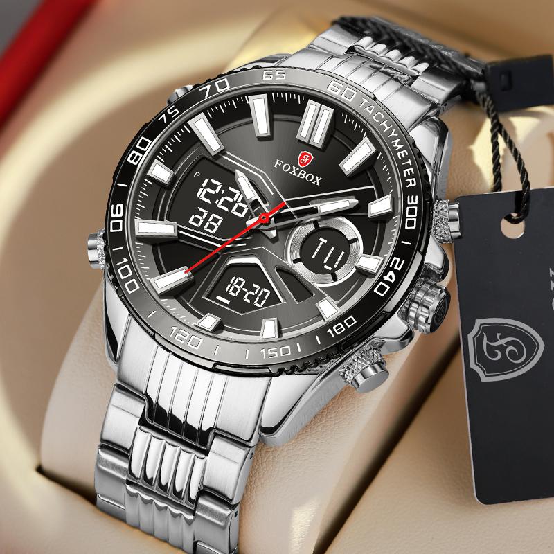 FOXBOX Digital Men Military Watch Waterproof Wristwatch LED Quartz Clock Sport Watch Male Big Watches Men Relogios Masculino+Box