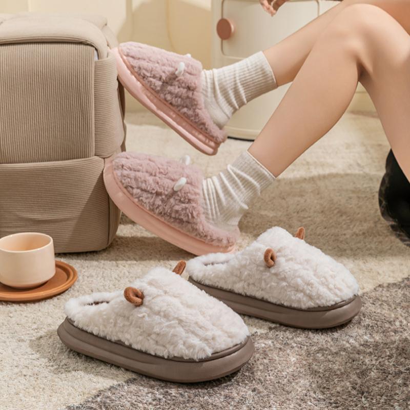Women's Cotton Shoes with Heels for Winter Outdoor Wear, Thick Soles, Indoor Warm and Non-slip Plush Cotton Shoes for Men