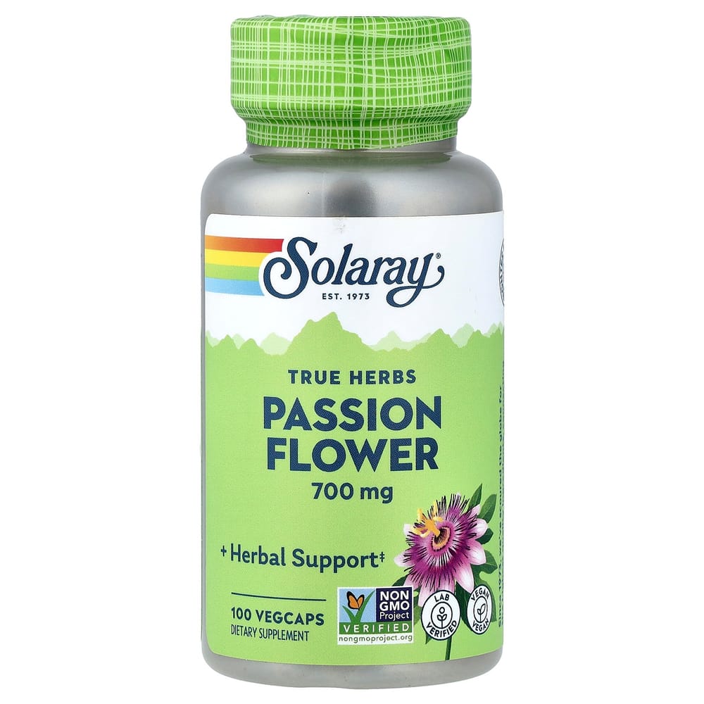 Solaray True Herbs Passionflower 700mg (Per Serving) Veg Capsules, 100 Count