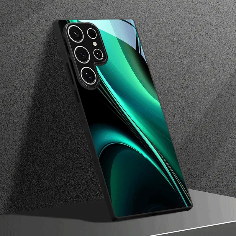 Green curved pattern tempered glass phone case suitable for Samsung Galaxy S26 S25 S24 S23 S22 S21 S20 FE/Ultra/Plus anti drop
