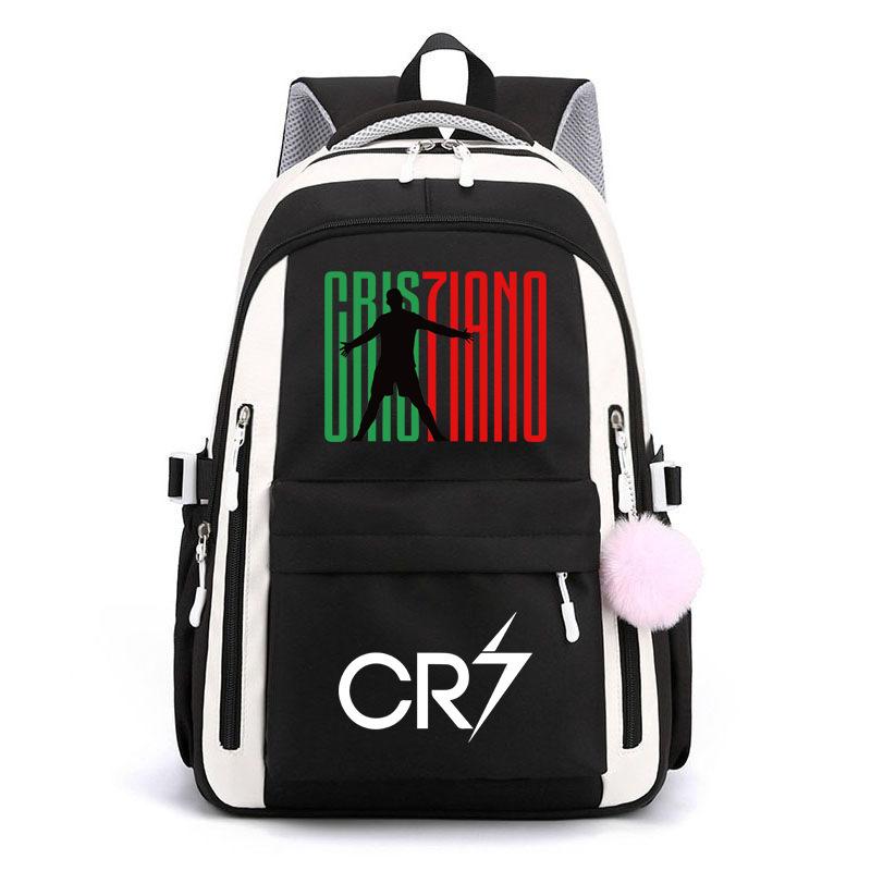 Football Star Cute Backpack Cr7 Primary And Secondary School Student Schoolbag Color Matching Waterproof And Wear-Resistant Backpack