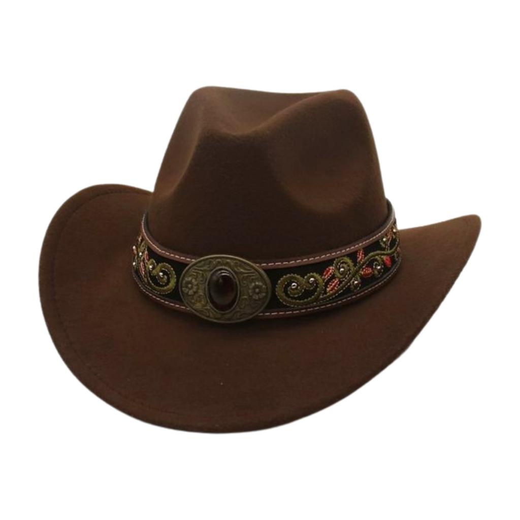 Sunshade Big Eaves Western Cowboy Hat Rolled Eaves Ethnic Style Decorative Design Felt Hat Top Hat