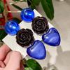 Vintage Dark Blue Heart Rose Long Dangle Earrings - Retro Fashionable Women's Studs