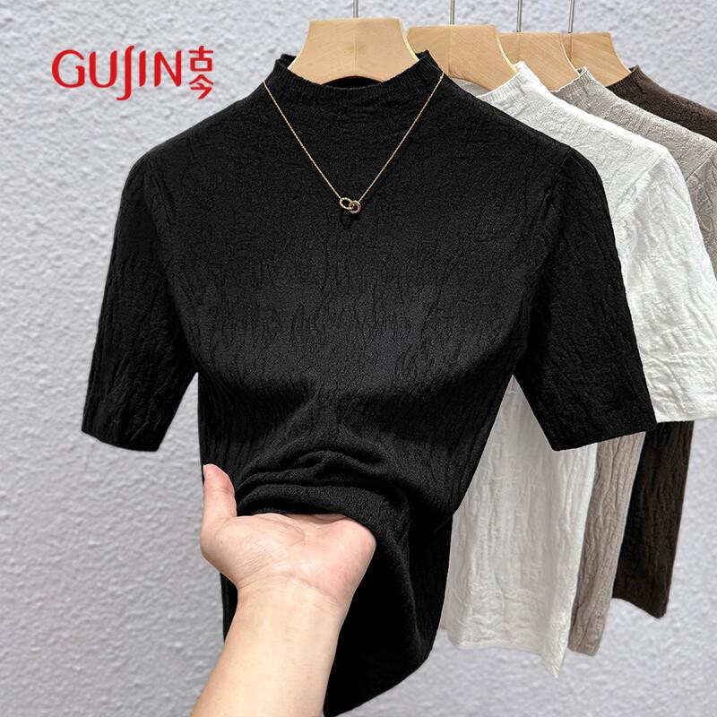 

GUJIN Women s Jacquard Knit Semi-High Neck Half-Sleeve Top One Size (85-135 jin)