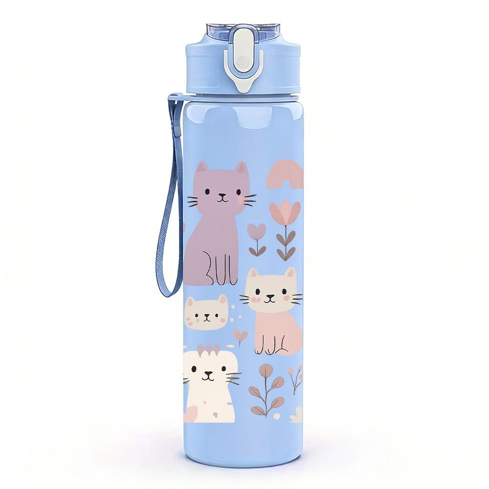 1PC Multiple Cute Cat Cartoon 750ml Color Plastic Sports Water Bottle Leakproof Flip Straw Lid Suitable for Sports Office Home Use