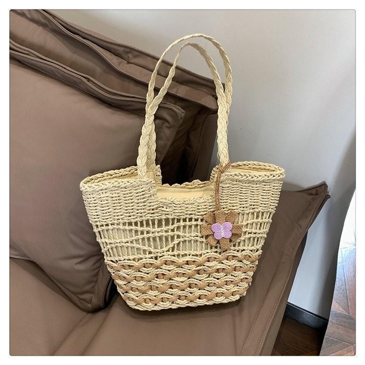 

Sophisticated Woven Tote Bag For Women 2024 New Summer Style Large Capacity Literary National Wind Handbag бежевий