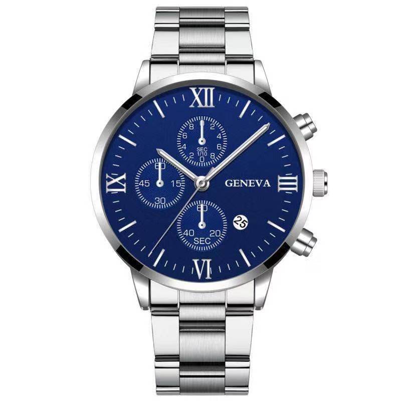 Wis Steel Strap Watch, Men'S Stainless Steel Three-Eye Calendar Quartz Alloy Watch