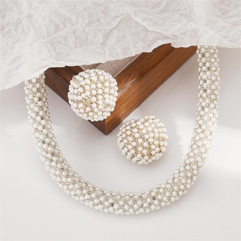 Rhinestones And Pearls Jewelry Set Versatile For Weddings Event Lightweight Design Celebration Necklace Ear Studs