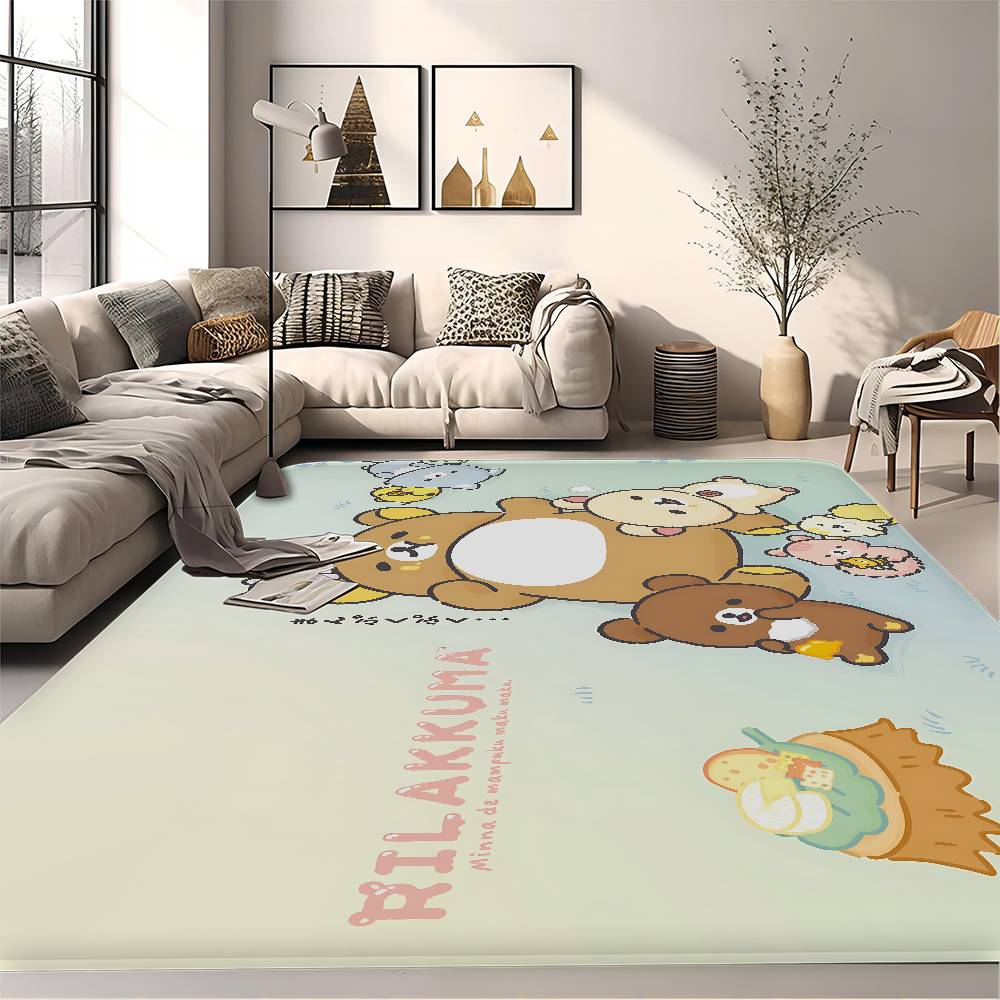 Kawaii Rilakkuma Bear Room Mats Washable Non-Slip Living Room Sofa Chairs Area Mat Kitchen Alfombra