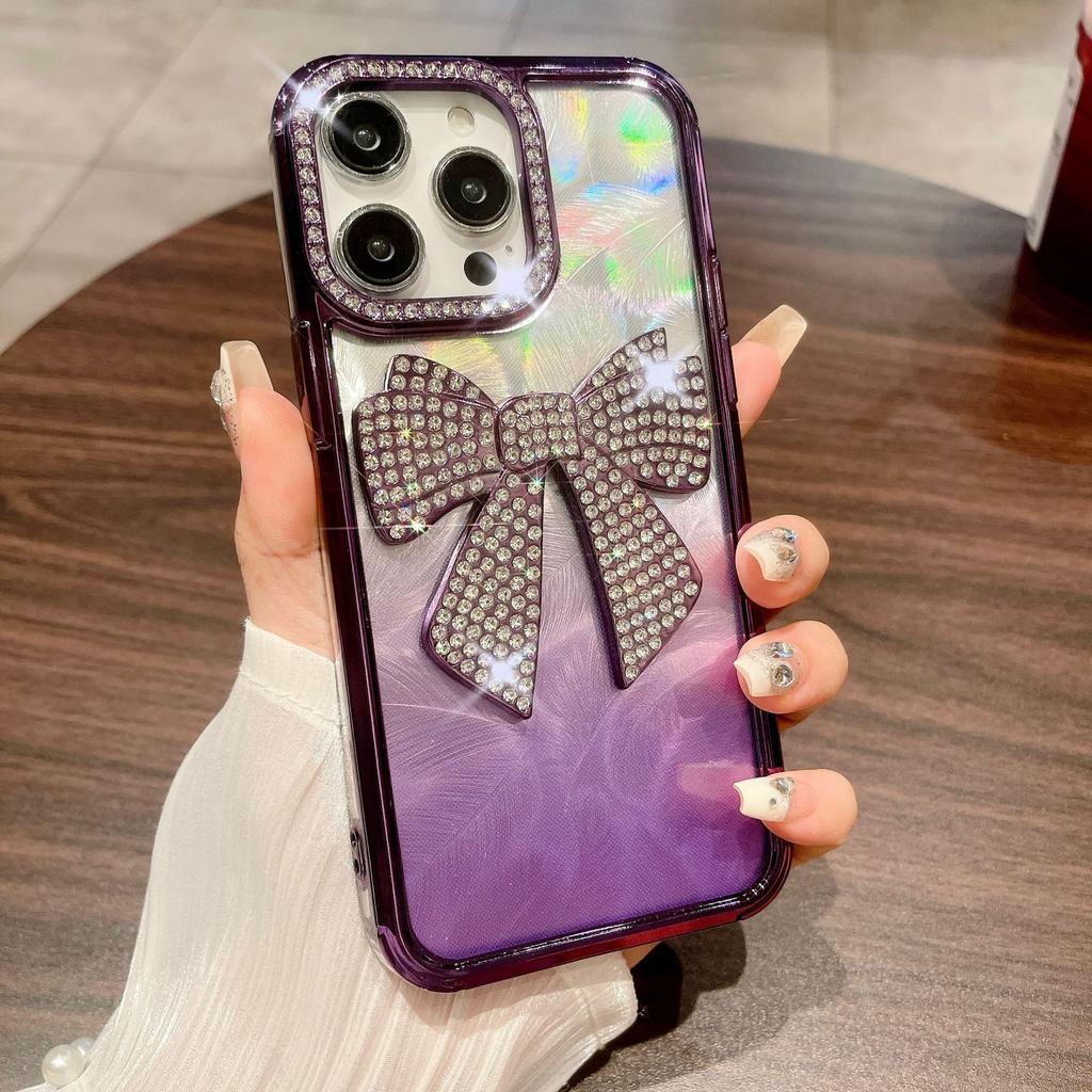 For IPhone 15 Electroplated Butterfly Crystal Diamond Phone Case for Apple 14 Gradient Feather 13 Luxury Protective Case for Women