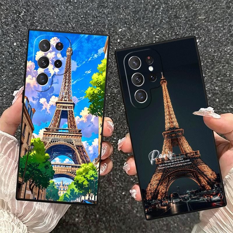 France Eiffel Tower Paris Soft Phone Case for Samsung Galaxy S26 S25 Edge S24 Ultra S23 Plus S22 S21 FE S20 Black Cover Back She