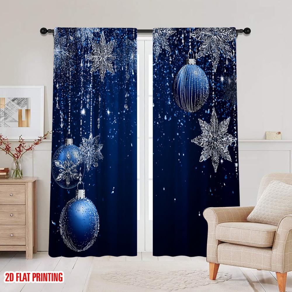 2pcs,2D Plane Printing Curtain Popular Blue Pattern Versatile Durable Polyester (without Rod) Art Deco Festive for Room,