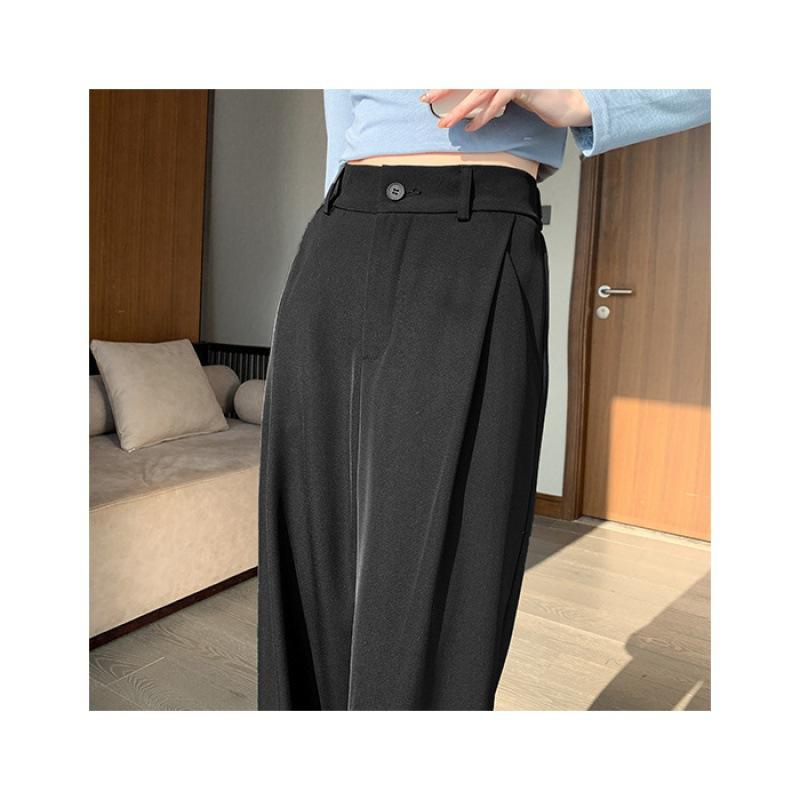 Black suit pants women's small spring and autumn straight high waist thin advanced sense drape pear shape body wide leg pants