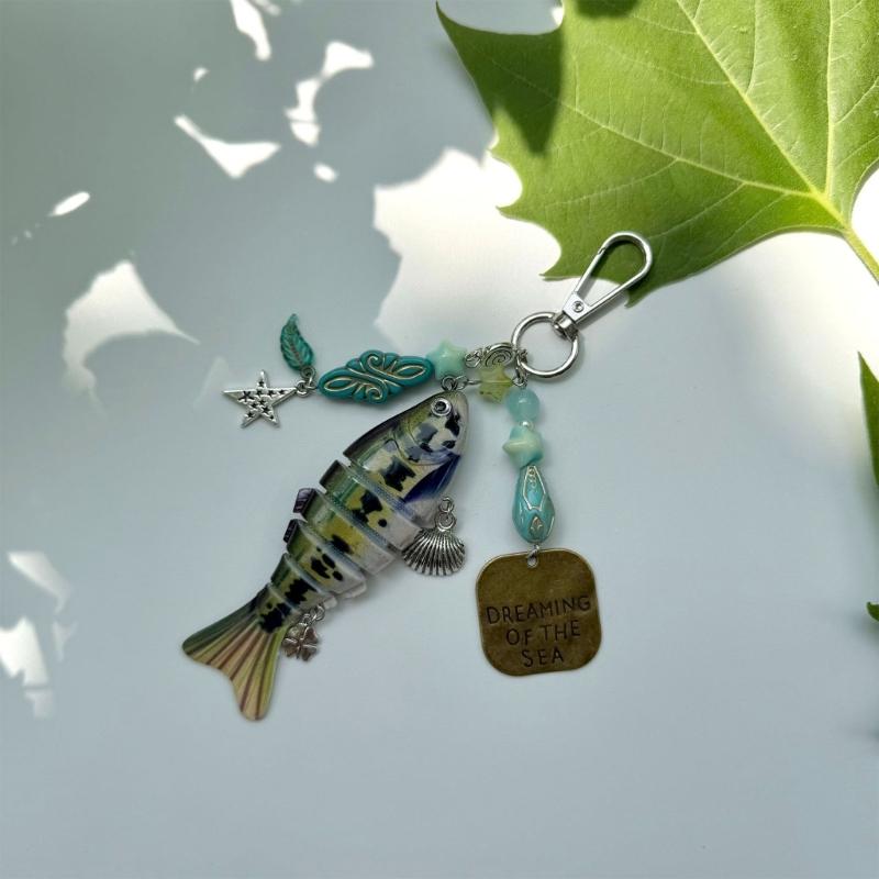 Innovative Fishing Baits Inspired Keychain with Dynamic Structure Sea Star and Beads Key Holder Everyday Accessory