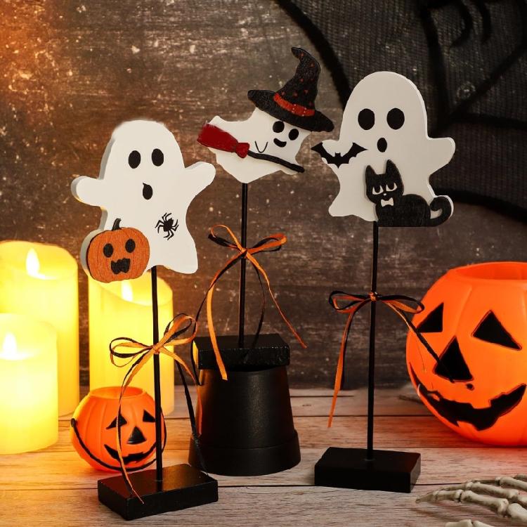3Pcs Halloween Table Specter Decoration Festival Halloween Wood Specter Table Decoration for Indoor Celebration