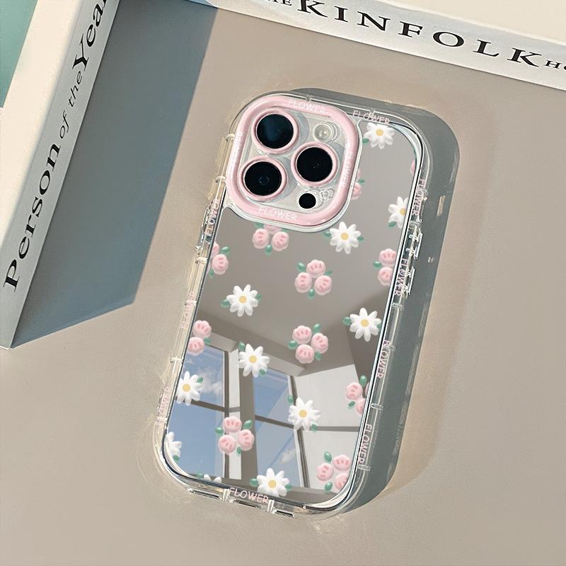 

Ins Flowers for IPhone15promax Mobile Phone Case for Apple 17 Cream Case 12 Niche Creativity 11 Mirror For iPhone 17AIR