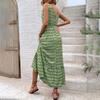 High Waist Women Dress Print Temperament Fashion Lace Up Sleeveless Pleated Autumn Winter Color