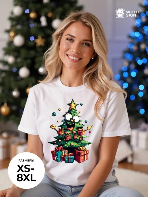 Oversized cotton T-shirt with fun Little Christmas Tree print L