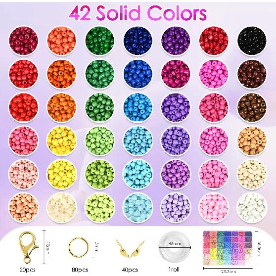 42 Colors 4mm Glass Seed Beads for Bracelets Making, 8400pcs Friendship Bracelet Making Kit, Small Glass Beads for Jewelry Making