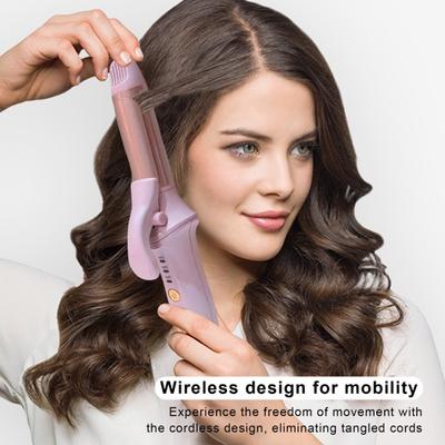 Cordless Hair Curling Iron 3 Temperature Adjustable Rechargeable Fast Heating Hair Curler Straightener Portable Electric Curling Wand Women