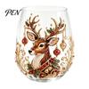 Elegant Wine Glass Set Creative Transparent Santa Claus Pattern Mug, 3D Embossed Christmas Aesthetic Tea Cups, Drinking with Tree Wreath Socks Design,
