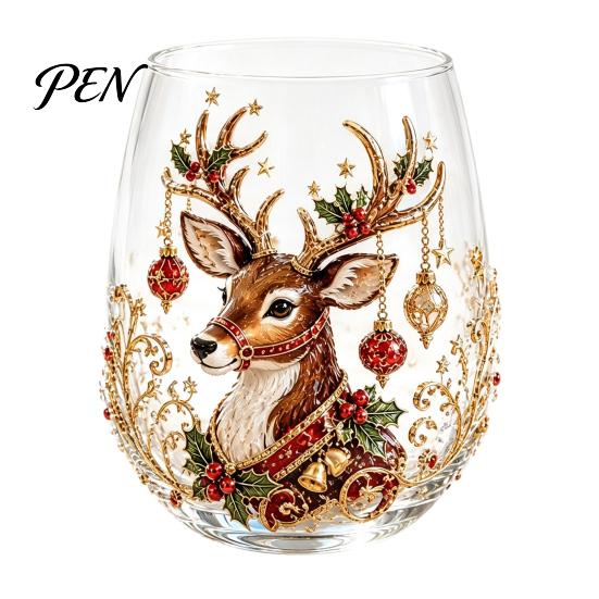 Elegant Wine Glass Set Creative Transparent Santa Claus Pattern Mug, 3D Embossed Christmas Aesthetic Tea Cups, Drinking with Tree Wreath Socks Design,