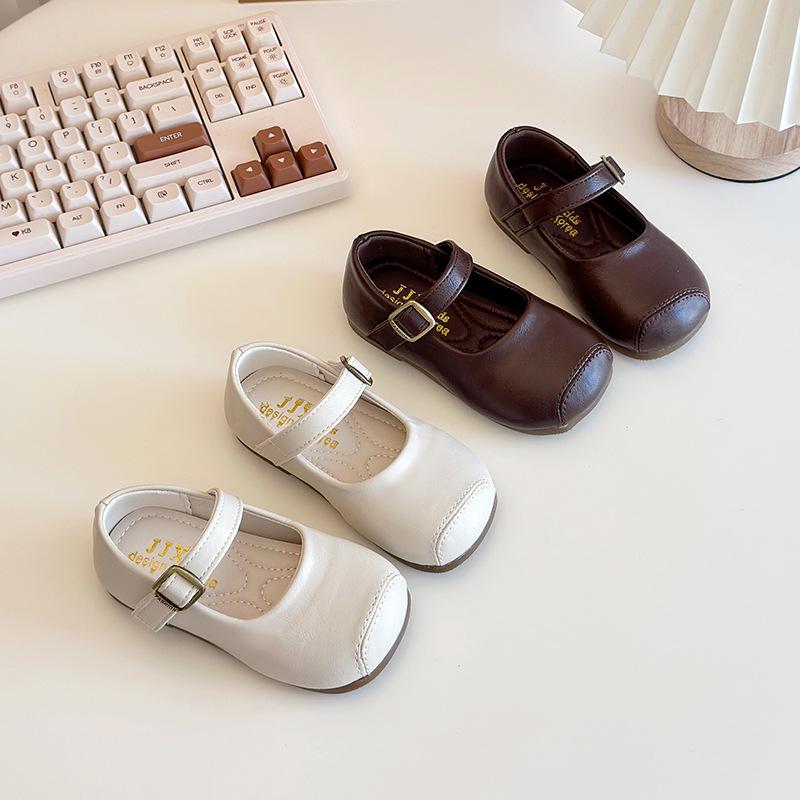 2025 Girls' Academy Style Leather Shoes - Spring & Autumn Princess Square Toe Korean Granny Shoes