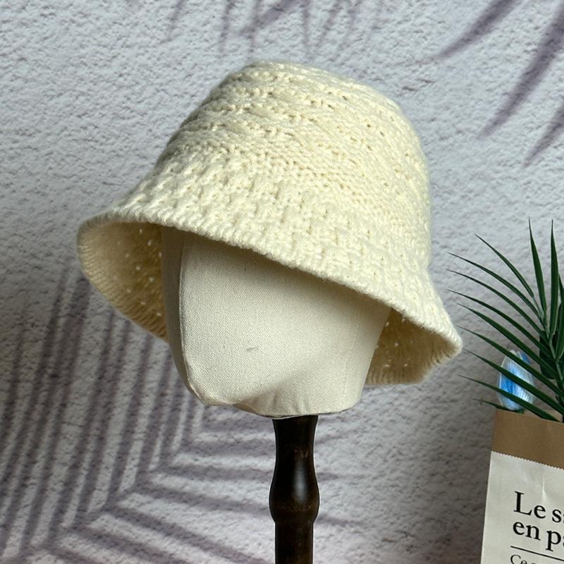 

Осень и зима новая полая вязаная шляпа-ведро универсальная для лица маленькая шляпа рыбака простая теплая шляпа-панама one size fits all белый