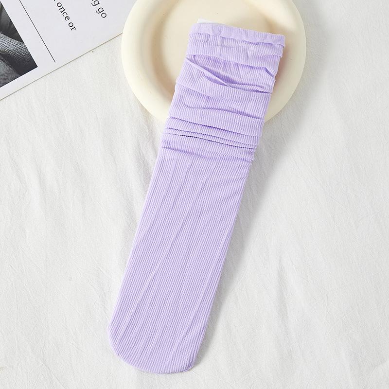 One Pairs Japanese Korean Women Ice Thin Loose Calf Tube Socks Summer Nylon Socks College Style Solid Color Socks
