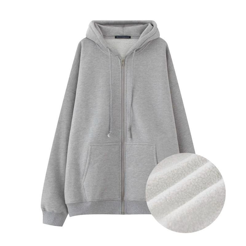 

Свободный свитер с капюшоном, женский кардиган на весну и осень, куртка с плюшевой подкладкой, топ S светло-серый