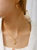 Summer Beach Series Fashion Simple Cute Charm Stainless Steel 18K Gold Plated Dolphin Pendant Zircon Set For Women